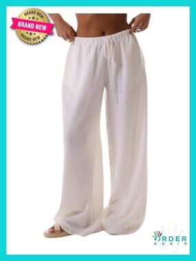Wide Leg Linen Pants Drawstring Beach Cover Up Vacation Outfit